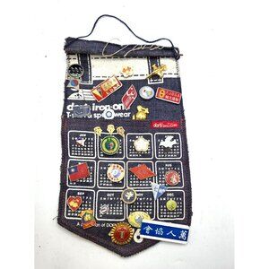 Vintage Denim Calendar Display Banner With Assorted Collectible Pins - Asian -19